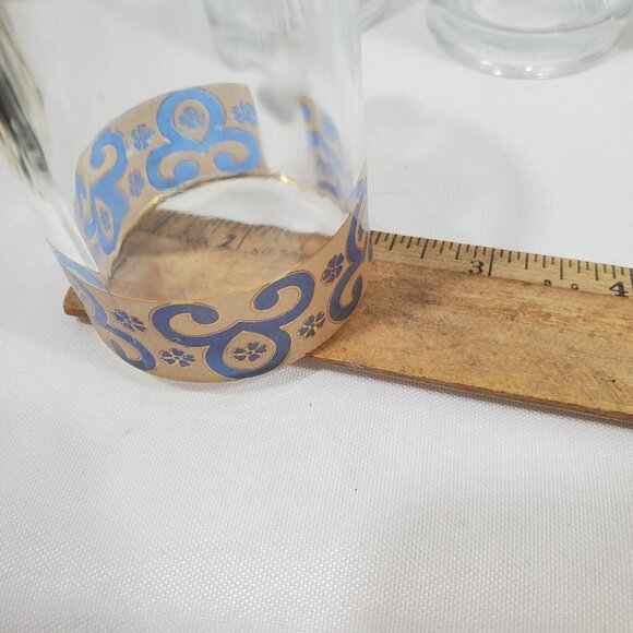 4 Gold Trim Demitasse Espresso Cups 4oz  blue liquor stained glass scrollwork - Picture 8 of 12